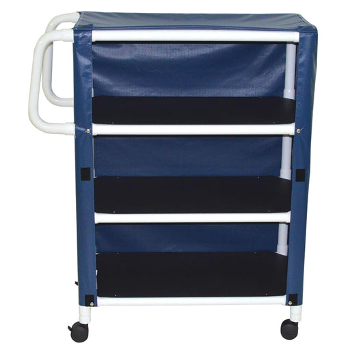 MJM International Dark Blue Mid Size Three Shelf Linen Cart View