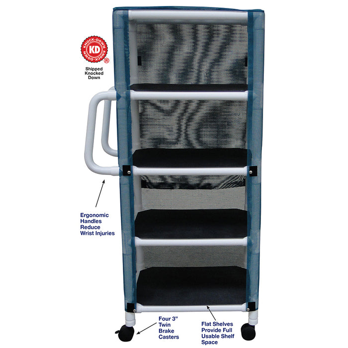 MJM International Dark Blue Mini Three Shelf Linen Cart Detailed View