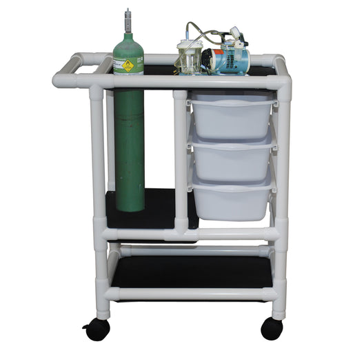 MJM International Emergency Cart 1010 3TW With Oxygen Cylinder Cart Suction Machine Shelf And 3 Pull Out Storage Tubs View