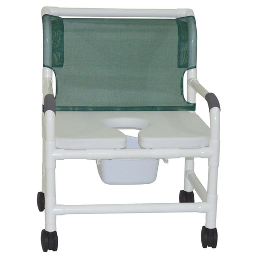 MJM International Extra Wide Shower Chair With Soft Seat, Square Commode Pail And 4 Caster Wheels View