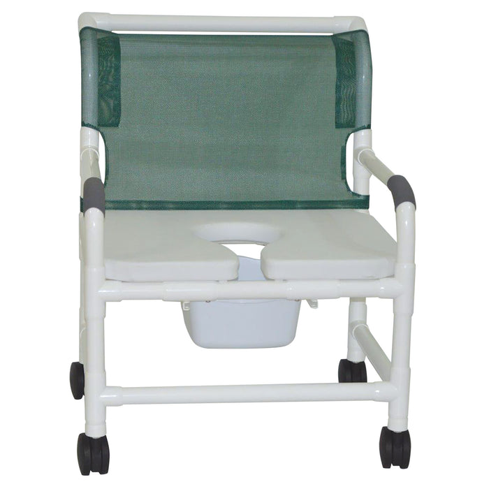 MJM International Extra Wide Shower Chair With Soft Seat, Square Commode Pail And 4 Caster Wheels View