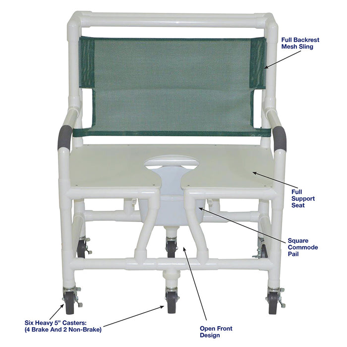 MJM International Forest Green Bariatric Shower Chair With 6 Casters Detailed View