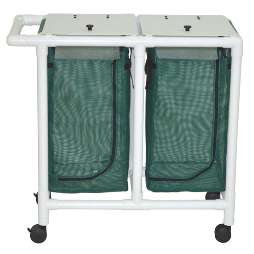 MJM International Forest Green Double Bag Hamper 23 Gallon Capacity Per Bag Caster Wheel View