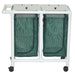 MJM International Forest Green Double Bag Hamper 23 Gallon Capacity Per Bag Caster Wheel View