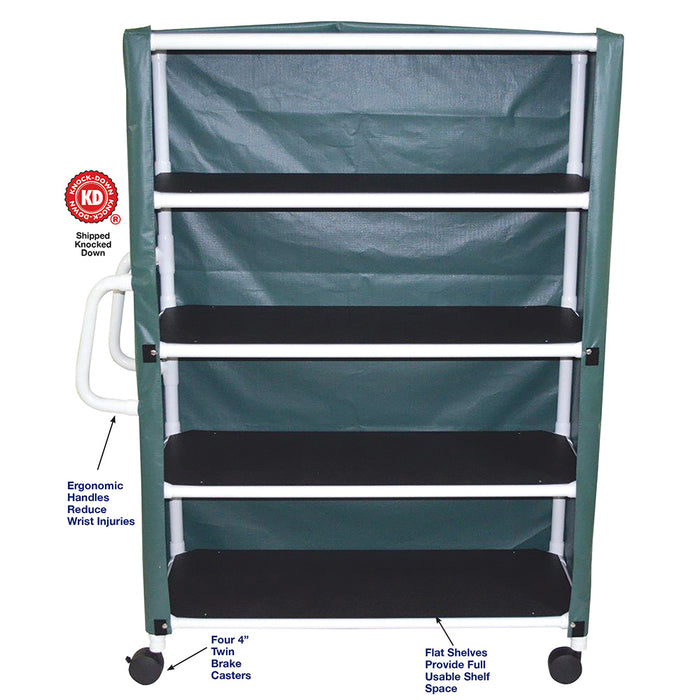 MJM International Forest Green Jumbo Four Shelf Linen Cart Detailed View