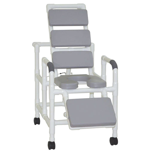 MJM International Gray Reclining Shower Chair With Total Padded Backrest Soft Seat And Padded Elevating Legrest View