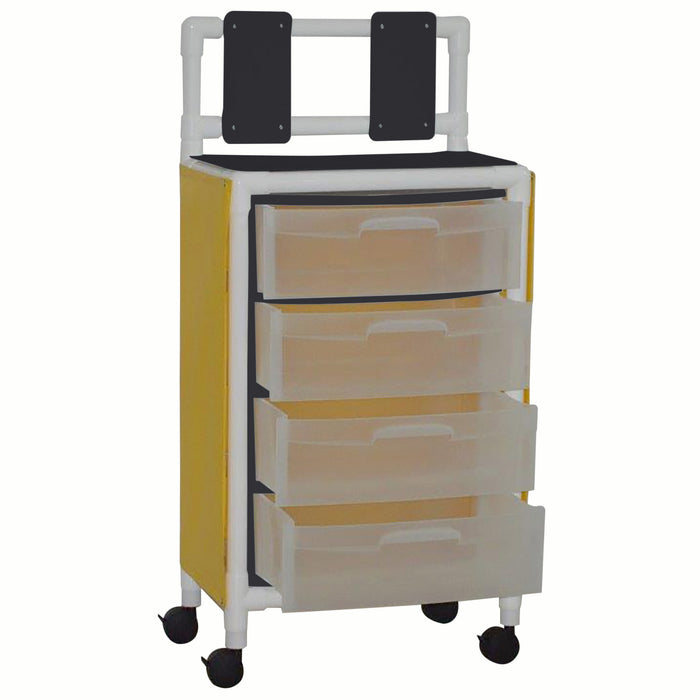 MJM International Isolation Universal Cart With Top Writing Shelf And Glove Dispenser Panel 4 Open Drawer View