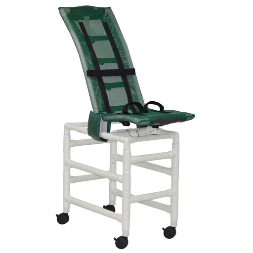 MJM International Large Articulating Shower Chair With Base Extension Safety Straps And Twin Casters View