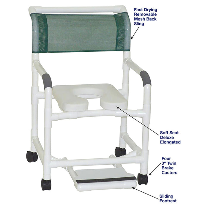 MJM International Mid Size Shower Chair With Soft Seat And Sliding Footrest Detailed View