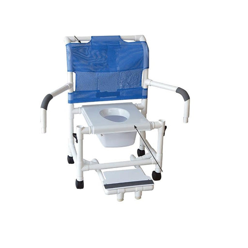 MJM International Mid Size Shower Chair with Vacuum Seat Sliding Footrest Armrests View
