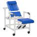 MJM International Reclining Shower Chair With Elongated Open Front Seat And Elevated Leg Extension In Adjusted Backrest And Full Elevated Leg Position View