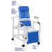 MJM International Reclining Shower Chair With Elongated Open Front Seat And Elevated Leg Extension In Low Position Detailed View