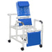 MJM International Reclining Shower Chair With Elongated Open Front Seat And Elevated Leg Extension In Low Position View
