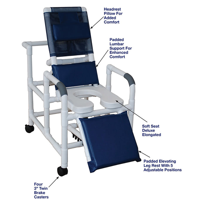 MJM International Reclining Shower Chair With Soft Seat Padded Lumbar Support And Padded Leg Rest Detailed View