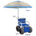 MJM International Recreational Chair With Elevating Leg Rest, Gray Treaded Wheels And 250 Lb Capacity Featuring An Umbrella And Labels  