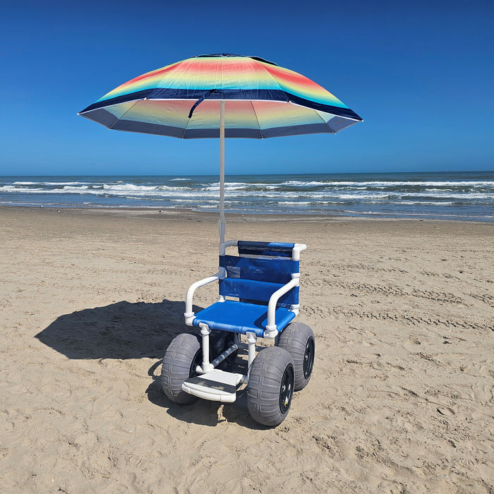 MJM International Recreational Chair With Storage Container Healthcare-Grade Mobility Chair With 250 lb Capacity And Umbrella In Outside Setting
