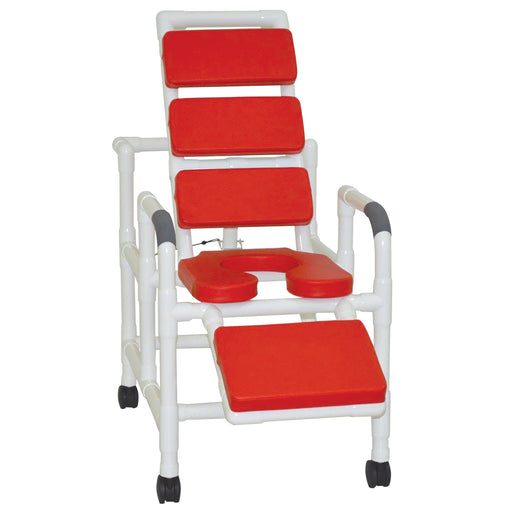MJM International Red Reclining Shower Chair With Total Padded Backrest Soft Seat And Padded Elevating Legrest View