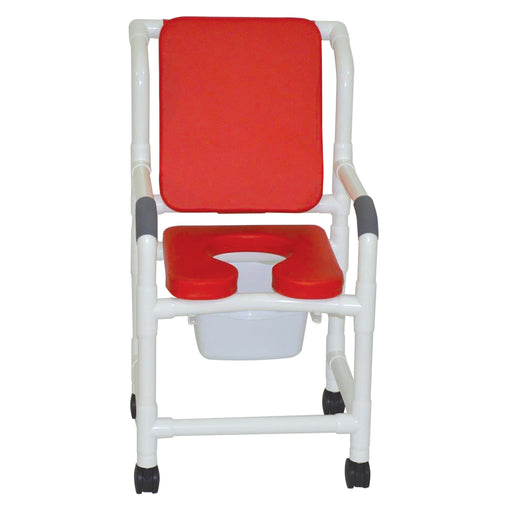 MJM International Red Shower Chair With Soft Seat Deluxe Elongated Cushion Back And Square Pail View
