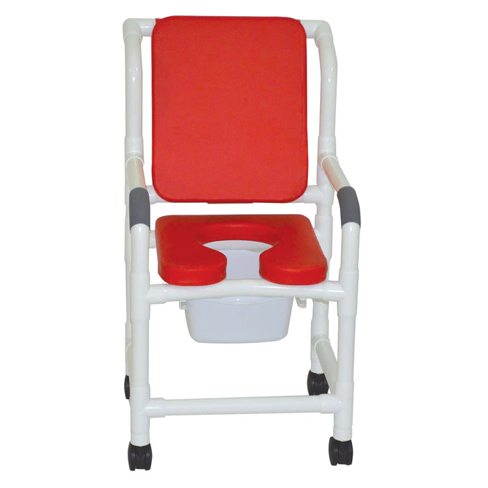 MJM International Red Shower Chair With Soft Seat Deluxe Elongated Cushion Back And Square Pail View