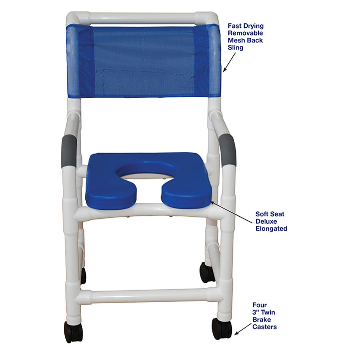 MJM International Shower Chair Dual With Blue Soft Seat Deluxe Elongated Dimension View