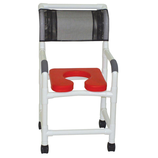 MJM International Shower Chair Dual With Red Soft Seat Deluxe Elongated View