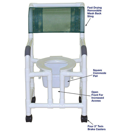 MJM International Shower Chair With Open Front And Square Pail Dimension View