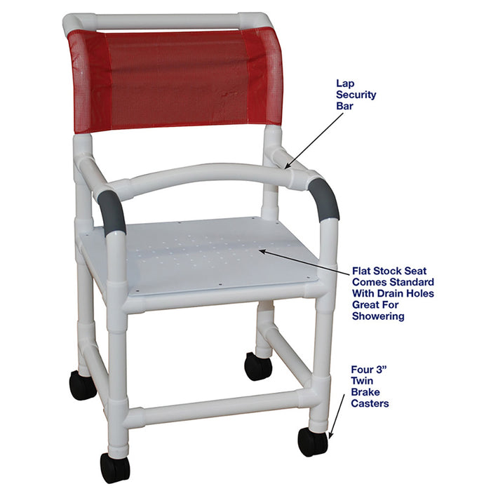 MJM International Shower Chair w Flat Stock Seat And Lap Security Bar Detailed View