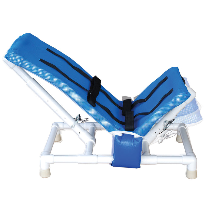MJM International Small Articulating Shower Chair With Safety Strap And Non Rubber Tips In Recline Position View