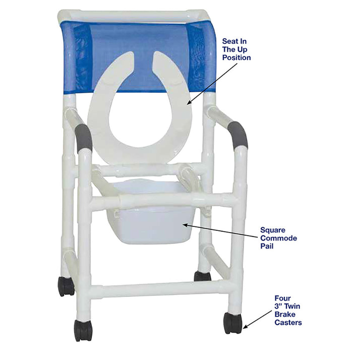 MJM International Superior Shower Chair With Flip Front Seat And Square Pail Dimension View