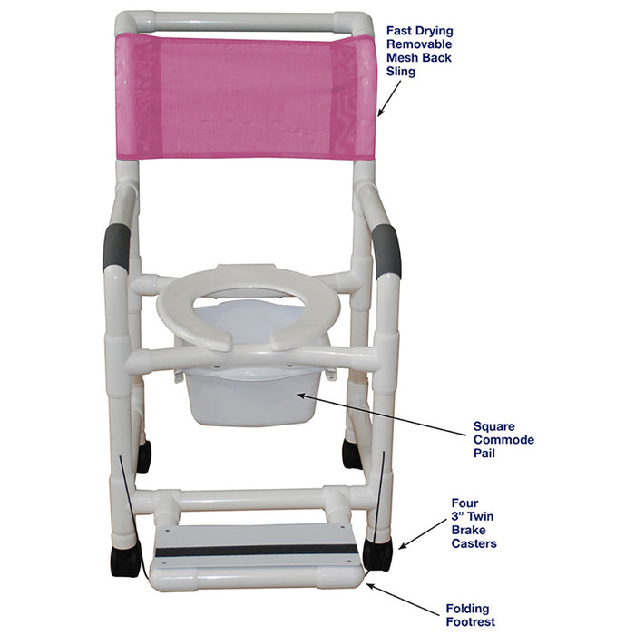 MJM International Superior Shower Chair With Folding Footrest And Square Pail Dimension View