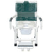MJM International Superior Shower Chair With Red Soft Seat Deluxe Elongated Dual Swing Away Armrests Open Sliding Footrest Support And Square Pail View