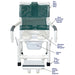 MJM International Superior Shower Chair With Red Soft Seat Deluxe Elongated Dual Swing Away Armrests Sliding Footrest Support And Square Pail Dimension View