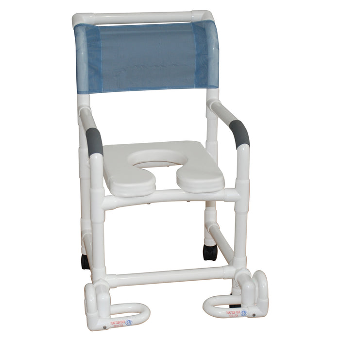 MJM International Superior Shower Chair With Soft Seat Deluxe Elongated And Individual Folding Footrests View
