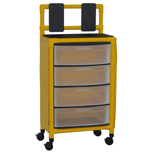 MJM International Yellow Isolation Universal Cart With Top Writing Shelf And Glove Dispenser Panel 4 Drawer View