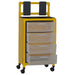 MJM International Yellow Isolation Universal Cart With Top Writing Shelf And Glove Dispencer Panel 4 Open Drawer View