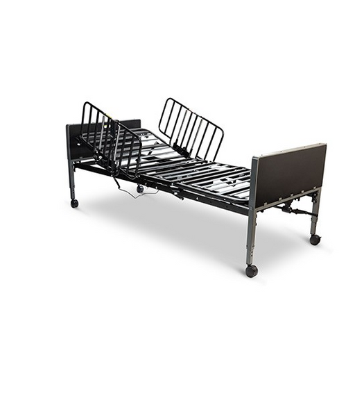 Medacure Black Inhome Full Electric Homecare Bed With Half Rails In Partially Elevated Head Section View