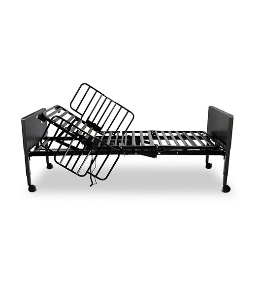 Medacure Black Inhome Full Electric Homecare Bed With Half Rails in Partially Elevated Head Section Side View