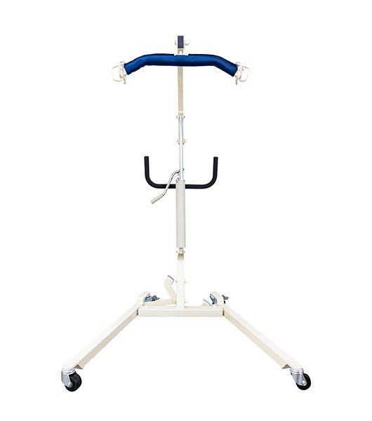 Medacure Free Spirit Deluxe Hydraulic Manual Patient Lift In Raised Position Open Base Front View