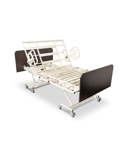 Medacure Lincoln Expandable Bariatric Bed Fully Elevated Head Section With Half Rail View