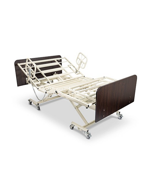 Medacure Lincoln Expandable Bariatric Bed Partially Elevated Head And Knee Section With Half Rail View