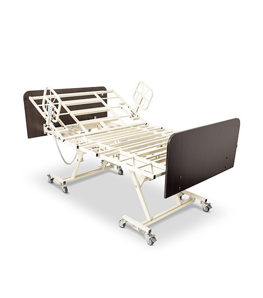 Medacure Lincoln Expandable Bariatric Bed Partially Elevated Head Section Fully Flat Knee With Half Rail View