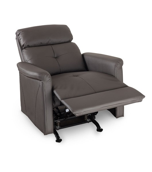 Medacure Steel Grey Non-Rocking Recliner For Senior Care Padded Foam Partially Reclined With Elevated Legrest View