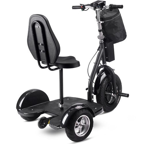MotoTec Electric Trike 48V 1000W 16 Inch Front 12 Inch Rear Tires With Removable Seat Backrest And Large Front Bag Storage In Right Rear View
