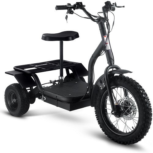 MotoTec Electric Trike 48V 1200W All Terrain 24 Inch Front 12 Inch Rear Tires With Removable Seat In Front Right View
