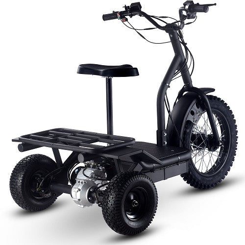 MotoTec Electric Trike 48V 1200W All Terrain 24 Inch Front 12 Inch Rear Tires With Removable Seat In Right Rear View