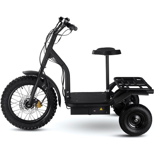MotoTec Electric Trike 48V 1200W All Terrain 24 Inch Front 12 Inch Rear Tires With Removable Seat Left Side View