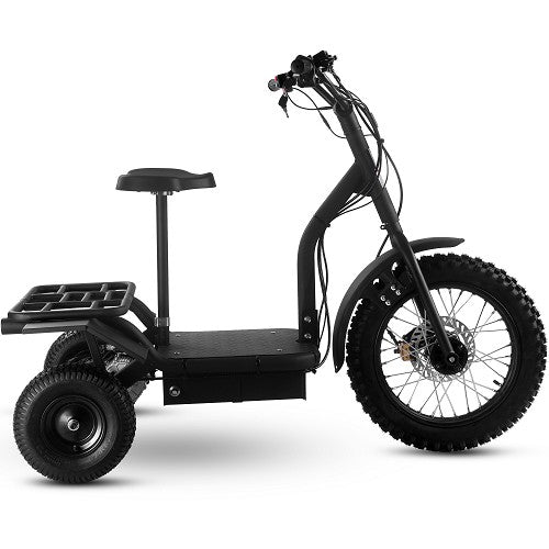 MotoTec Electric Trike 48V 1200W All Terrain 24 Inch Front 12 Inch Rear Tires With Removable Seat Right Side View
