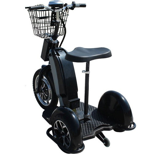 MotoTec Electric Trike 48v 800w 16 Inch Front 12 Inch Rear Tires With Removable Seat And Large Front Basket In Rear Left Side View