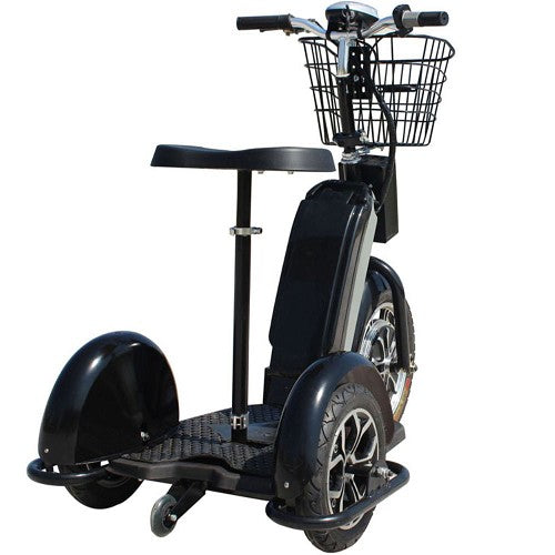 MotoTec Electric Trike 48v 800w 16 Inch Front 12 Inch Rear Tires With Removable Seat And Large Front Basket In Rear Right Side View