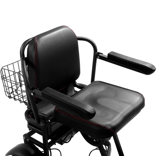 MotoTec Folding Mobility Electric Trike 48V 1000W Comfortable Seat With Flip Up Arms View